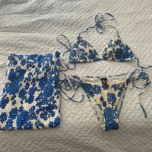 Triangl Blue and White Bikini Set